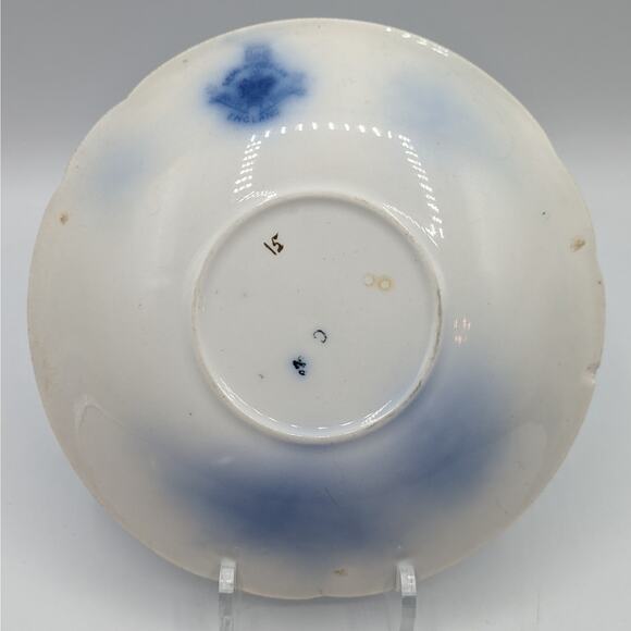 C1820 Johnson Brothers Semi Porcelain Flow Blue Tulip Royal Gold Accents 6 Plate - Picture 5 of 12